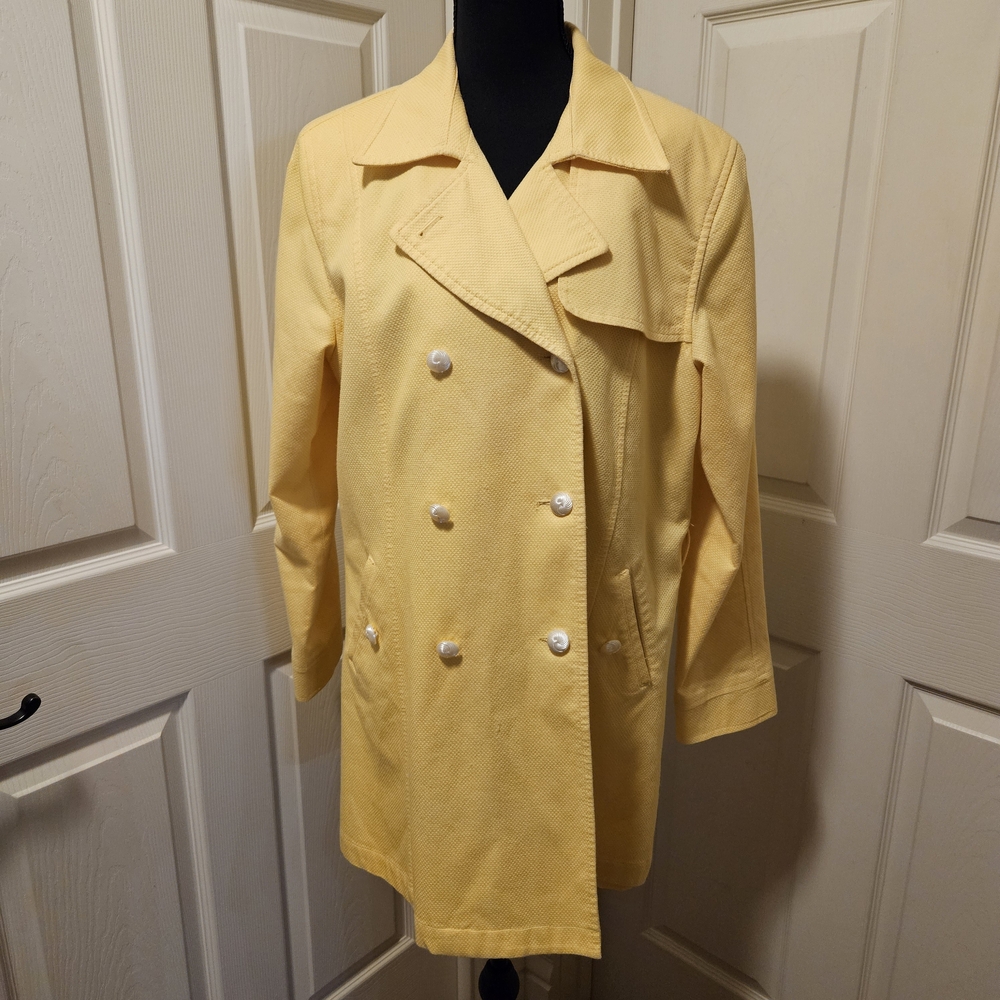 Oscar de La Renta Yellow Coat Double Breasted Lined Pearl Buttons Sz 16 No Belt